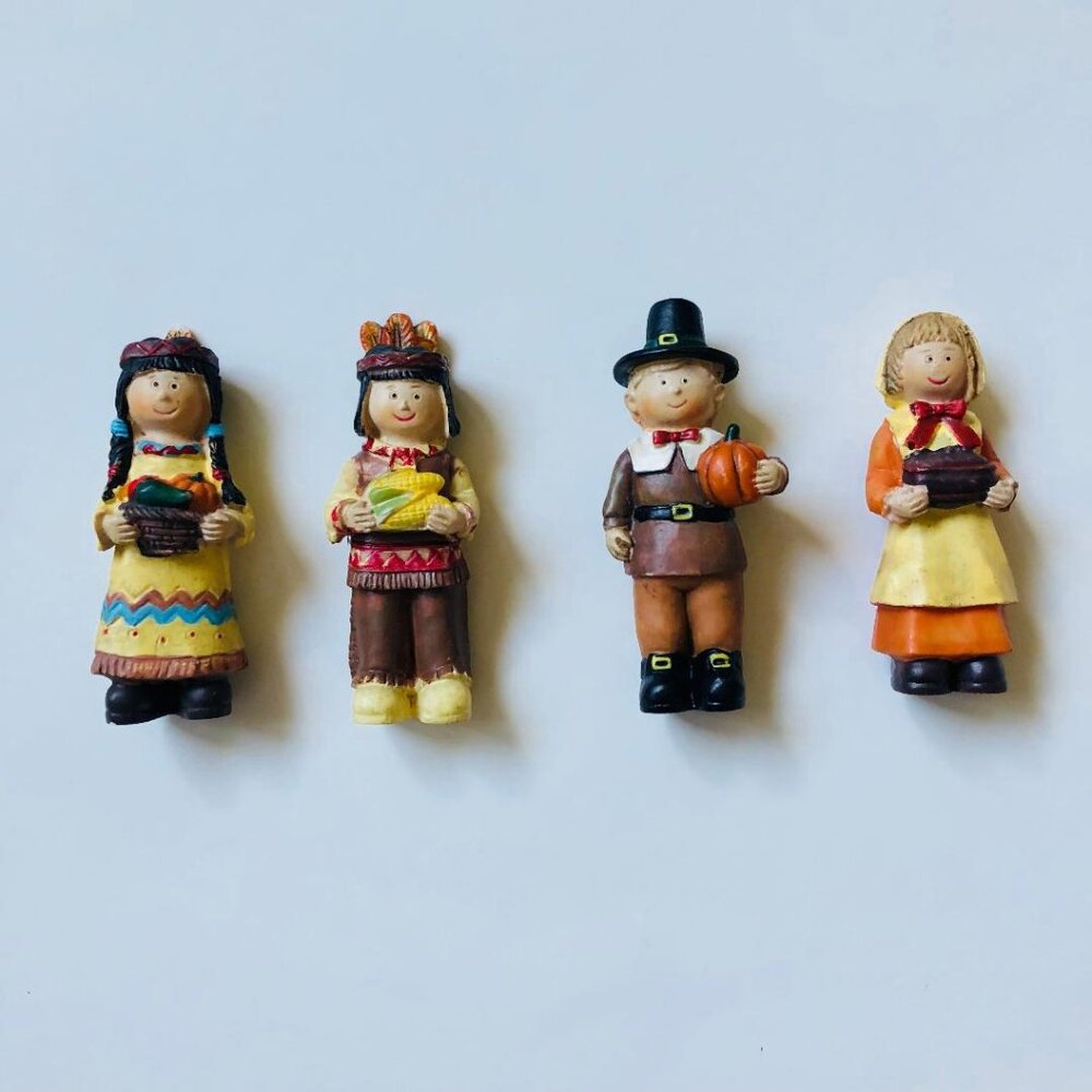 Rustic, Resin Pilgrims & Indians figures, Appx 3"Hx1"W, Fall colors, set of four